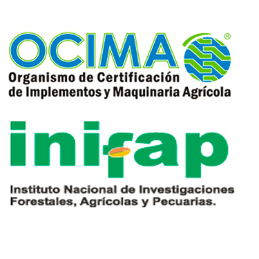 Logo OCIMA, Organismo de Certificación de Implementos y Maquinaria Agrícola. Logo Inifap Instituto Nacional de Investigaciones Forestales, Agrícolas y Pecuarias